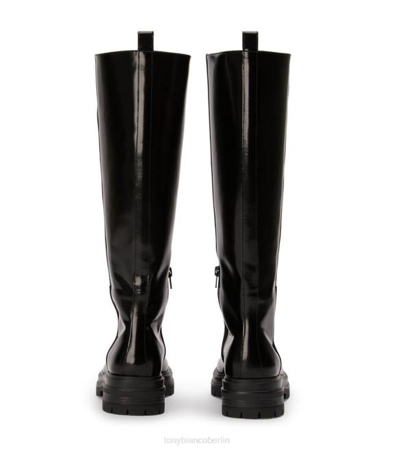 kniehohe Stiefel| de Tony Bianco Frauen Gummistiefel aus Kalbsleder Schwarz hochglänzend 4624400